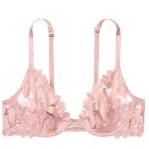 NWT Victoria’s Secret Very Sexy Unlined Floral Embroidered Demi Pink Bra 34DD